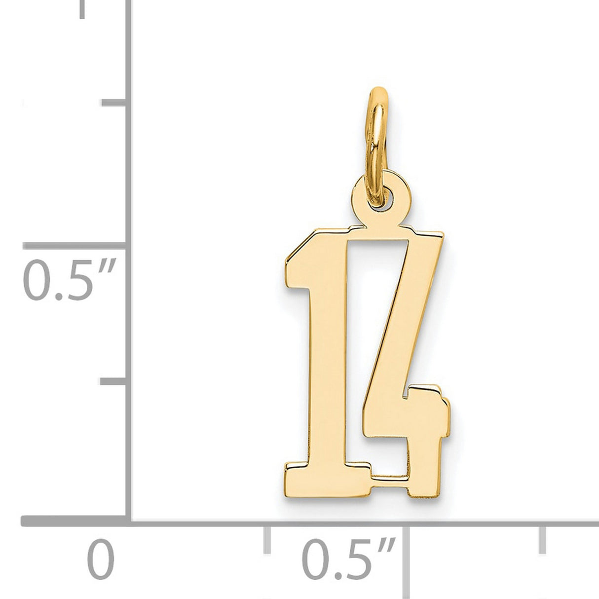 Small Elongated Number 14 Charm Pendant in Real 14k Yellow Gold