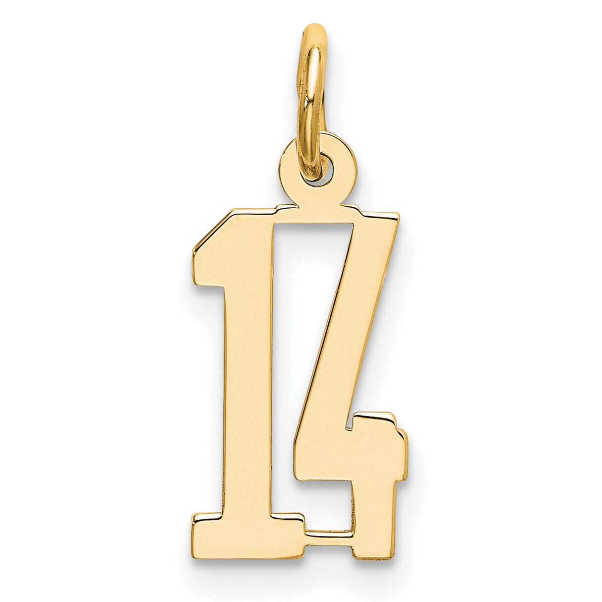 Small Elongated Number 14 Charm Pendant in Real 14k Yellow Gold