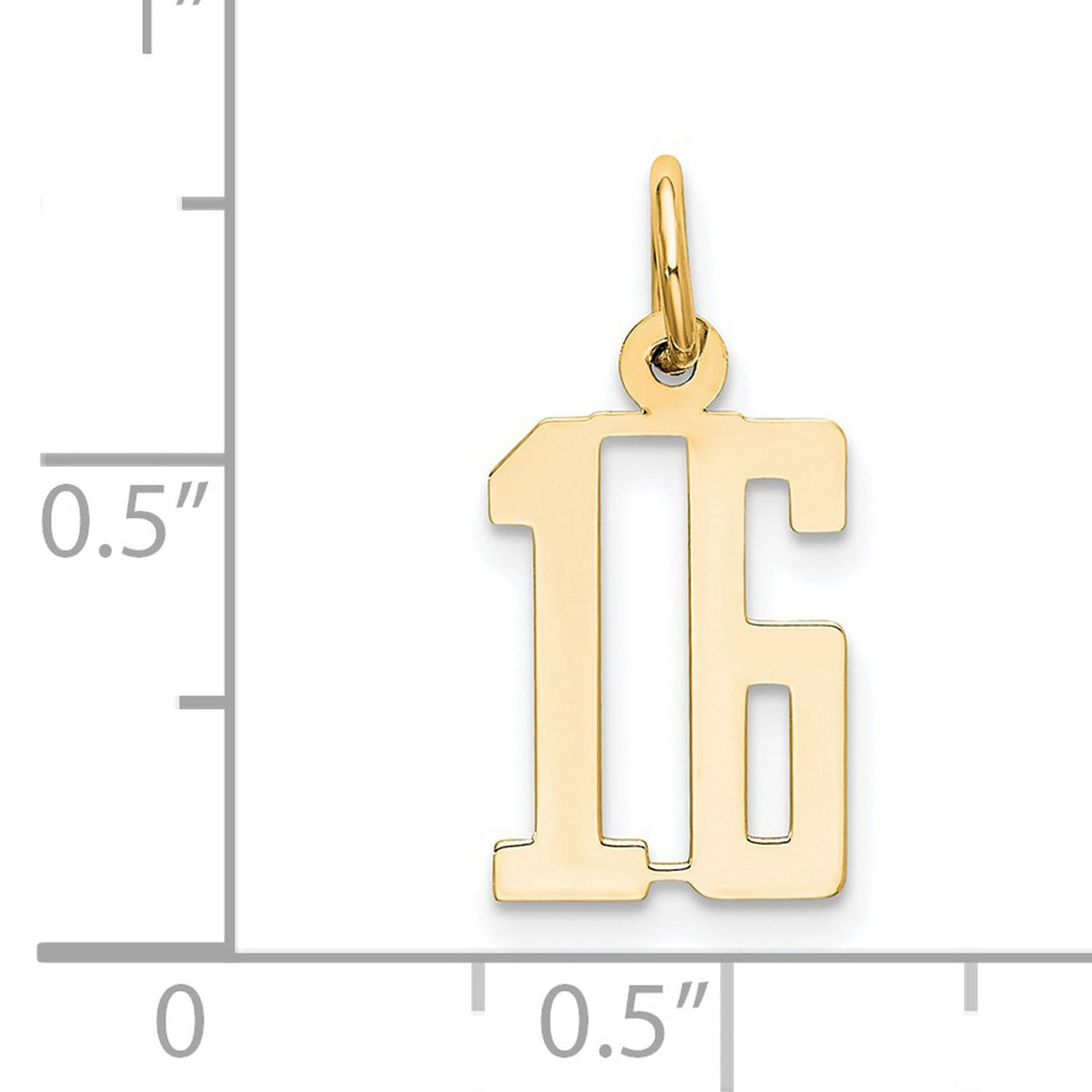 14k Yellow Gold Number 16 Pendant Charm, Polished Block Style Sweet Sixteen Jewelry