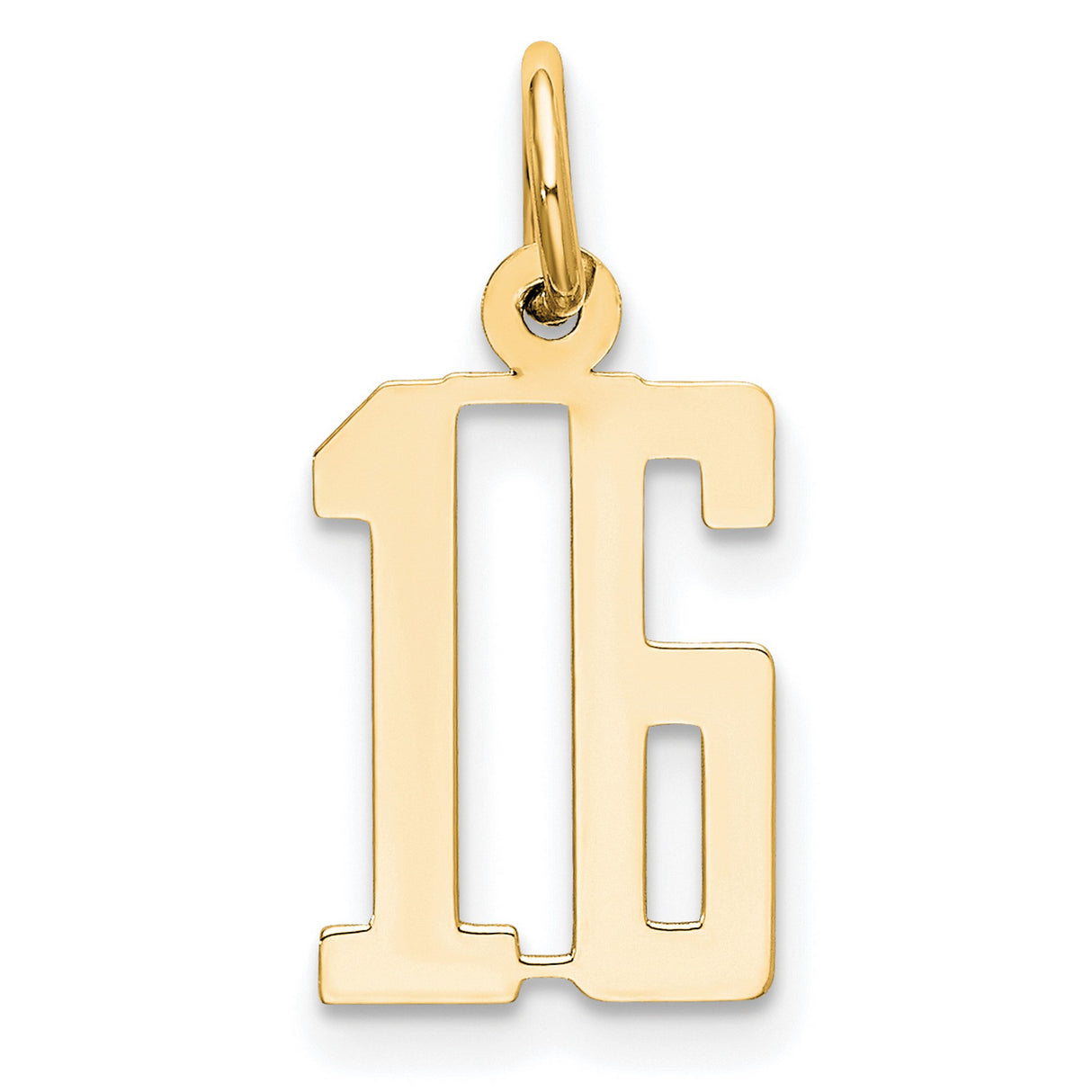 14k Yellow Gold Number 16 Pendant Charm, Polished Block Style Sweet Sixteen Jewelry
