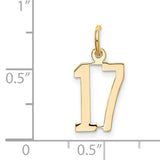 14k Yellow Gold Number 17 Pendant, Polished Sports Charm, Unisex Milestone Jewelry