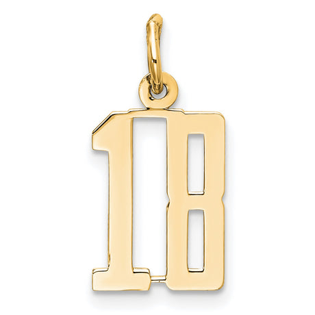 Small Elongated Number 18 Charm Pendant in Real 14k Yellow Gold