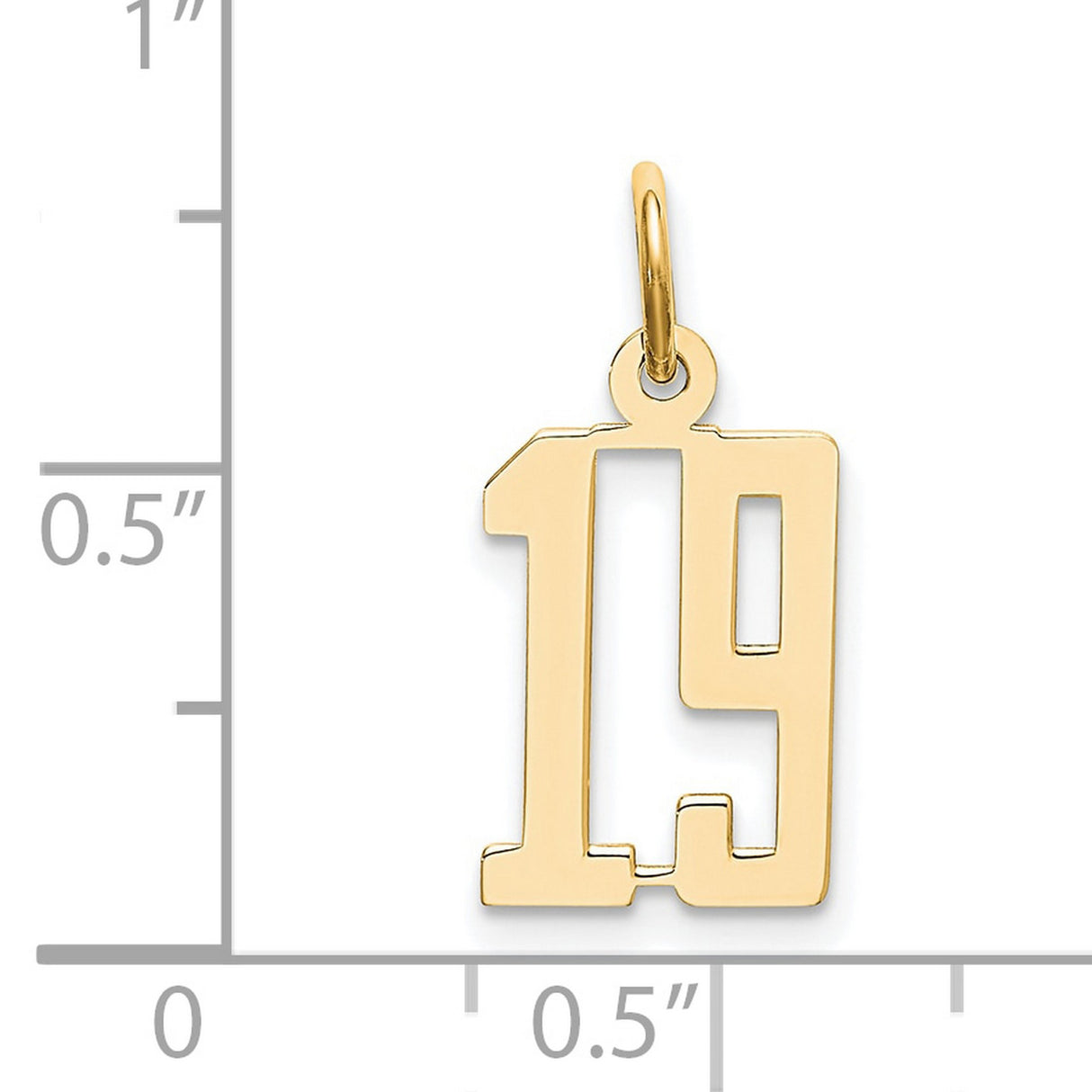 Small Elongated Number 19 Charm Pendant in Real 14k Yellow Gold