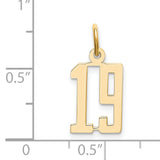 Small Elongated Number 19 Charm Pendant in Real 14k Yellow Gold