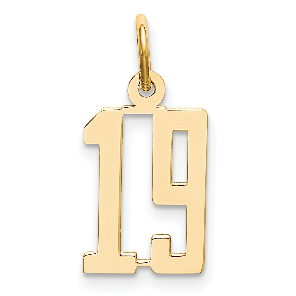 Small Elongated Number 19 Charm Pendant in Real 14k Yellow Gold