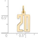 14k Yellow Gold Number 20 Pendant, Sports Jersey Style Milestone Charm for Men and Women