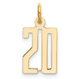 14k Yellow Gold Number 20 Pendant, Sports Jersey Style Milestone Charm for Men and Women