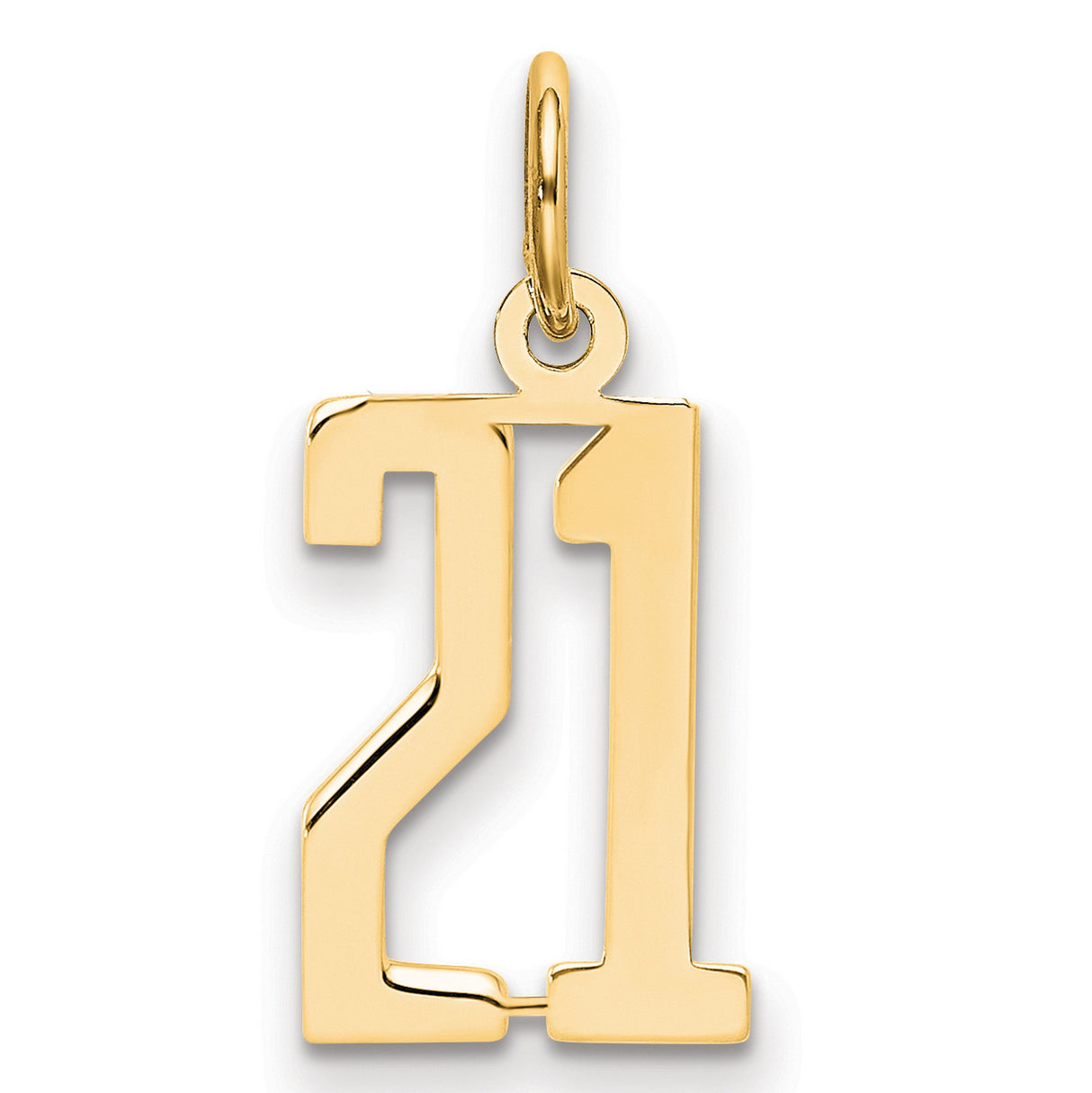 14k Yellow Gold Number 21 Pendant, Polished Milestone Charm, Minimalist Birthday Jewelry