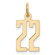 14k Yellow Gold Number 22 Pendant Charm, Clean Modern Design for Men and Women
