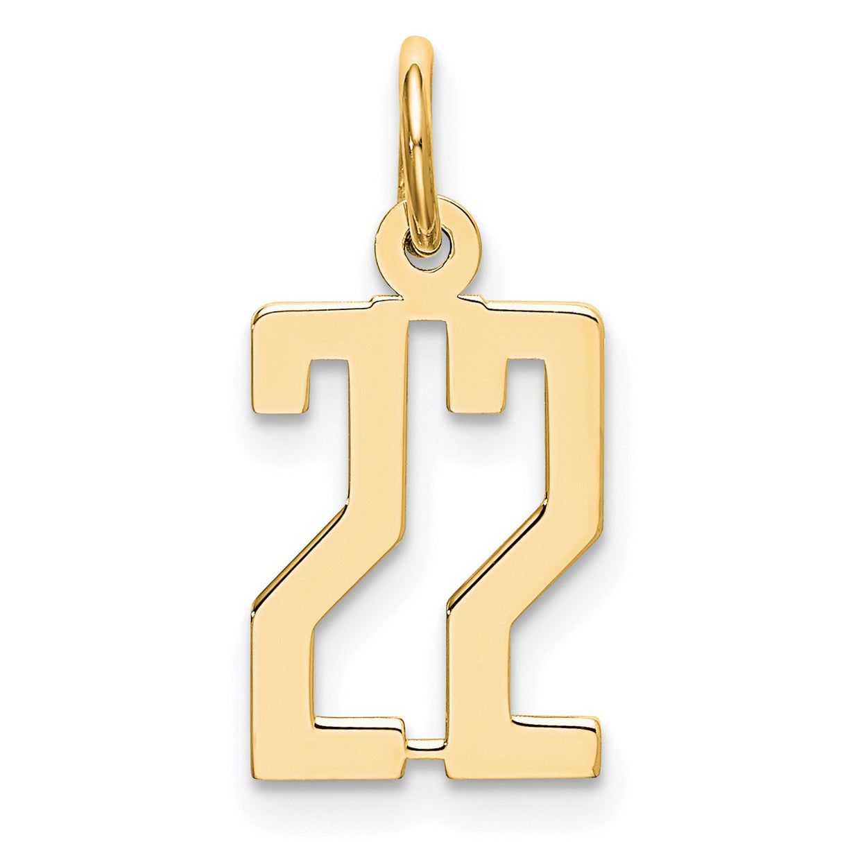 14k Yellow Gold Number 22 Pendant Charm, Clean Modern Design for Men and Women
