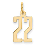 14k Yellow Gold Number 22 Pendant Charm, Clean Modern Design for Men and Women