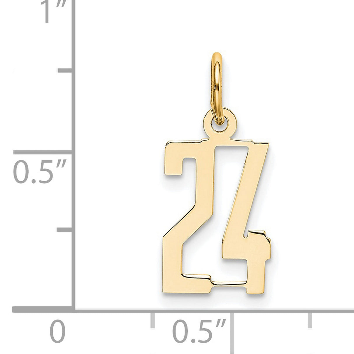 14k Yellow Gold Number 24 Pendant, Polished Block Style Sports Charm for Men or Women