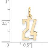 14k Yellow Gold Number 24 Pendant, Polished Block Style Sports Charm for Men or Women