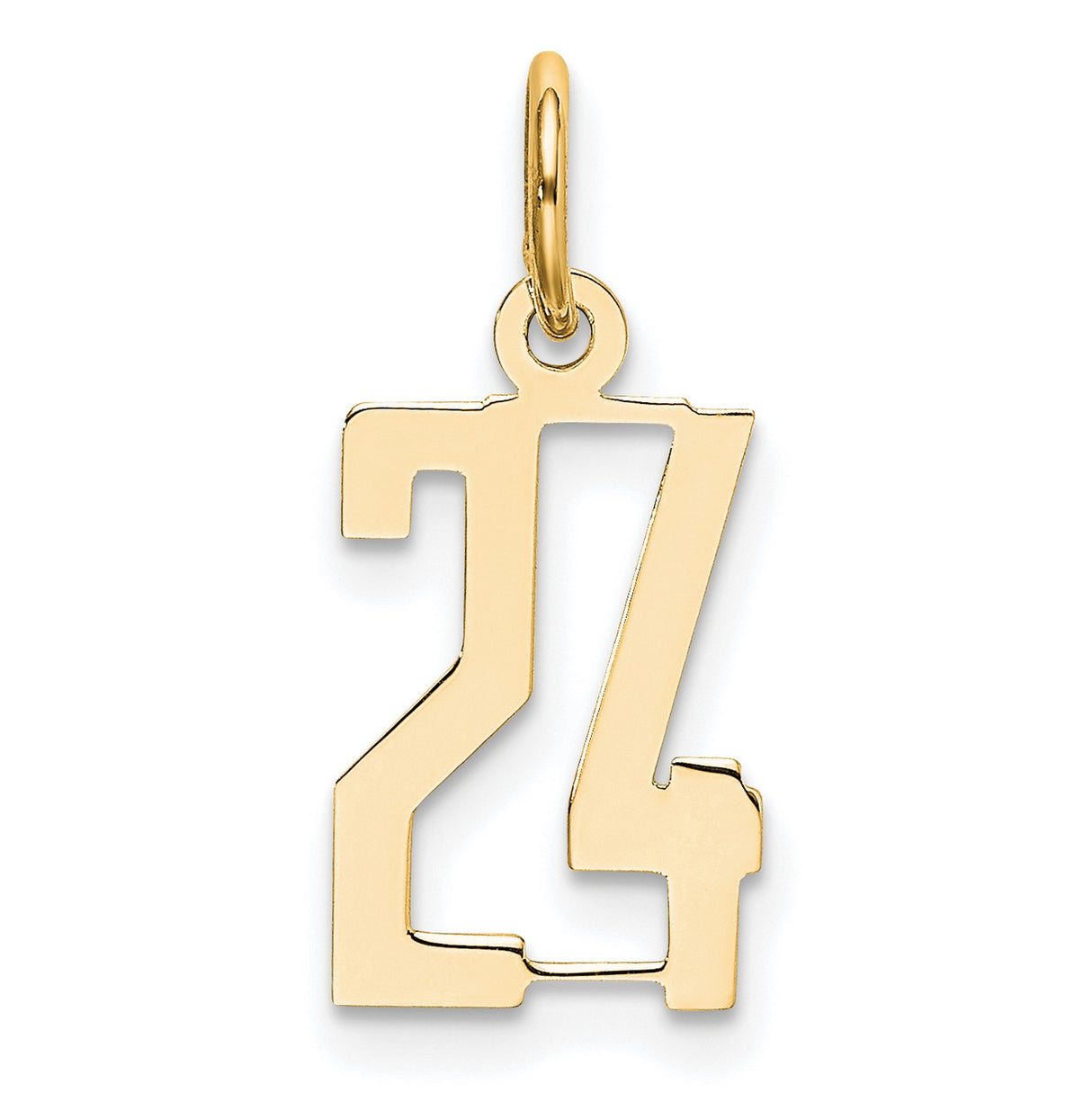 14k Yellow Gold Number 24 Pendant, Polished Block Style Sports Charm for Men or Women