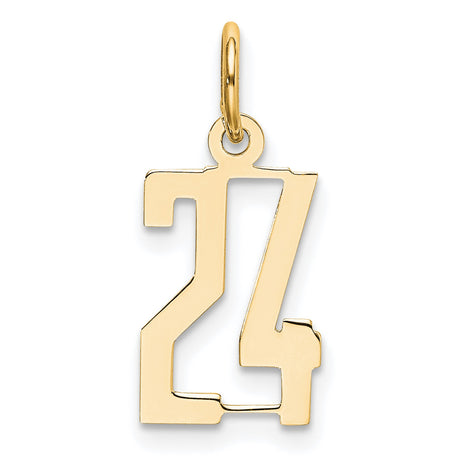 14k Yellow Gold Number 24 Pendant, Polished Block Style Sports Charm for Men or Women