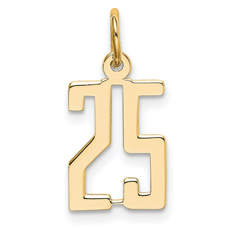 14k Yellow Gold Number 25 Pendant Charm, Sleek Modern Milestone Jewelry for Women or Unisex Wear