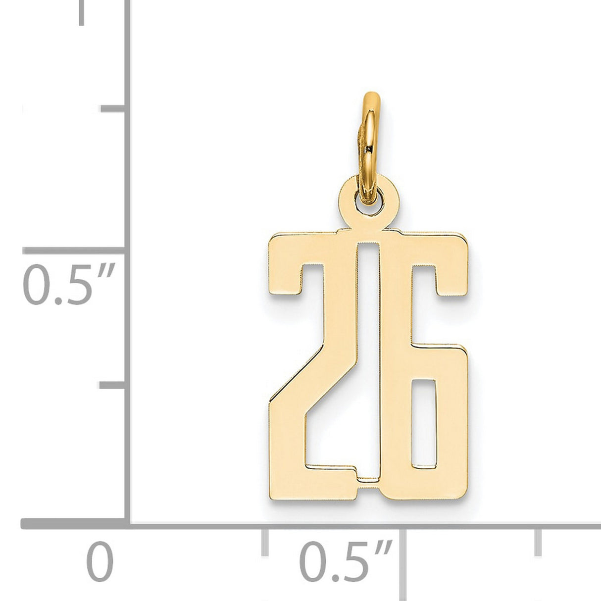 Small Elongated Number 26 Charm Pendant in Real 14k Yellow Gold