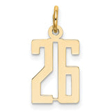 Small Elongated Number 26 Charm Pendant in Real 14k Yellow Gold