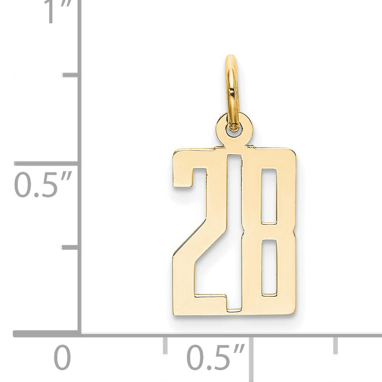 Small Elongated Number 28 Charm Pendant in Real 14k Yellow Gold