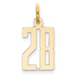 Small Elongated Number 28 Charm Pendant in Real 14k Yellow Gold