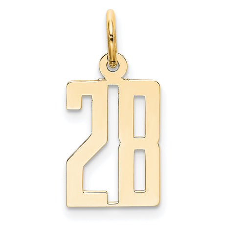 Small Elongated Number 28 Charm Pendant in Real 14k Yellow Gold