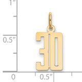 14k Yellow Gold Number 30 Pendant Charm, Bold Polished Milestone Jewelry for Women and Men