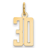 14k Yellow Gold Number 30 Pendant Charm, Bold Polished Milestone Jewelry for Women and Men