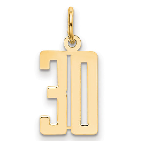 14k Yellow Gold Number 30 Pendant Charm, Bold Polished Milestone Jewelry for Women and Men