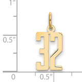 14k Yellow Gold Number 32 Pendant Charm, Bold Block Numeral Design, Unisex Jewelry