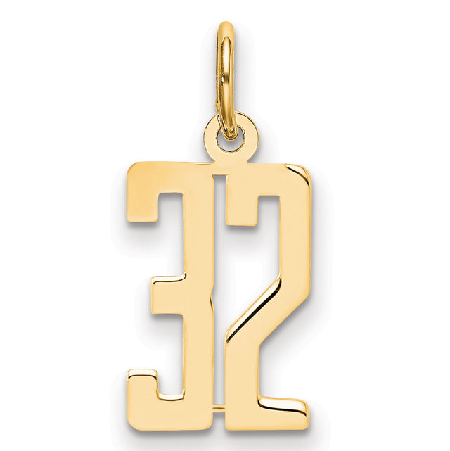 14k Yellow Gold Number 32 Pendant Charm, Bold Block Numeral Design, Unisex Jewelry