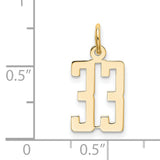 Small Elongated Number 33 Charm Pendant in Real 14k Yellow Gold
