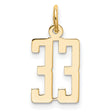 Small Elongated Number 33 Charm Pendant in Real 14k Yellow Gold