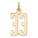 Small Elongated Number 33 Charm Pendant in Real 14k Yellow Gold