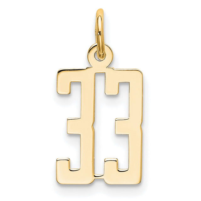 Small Elongated Number 33 Charm Pendant in Real 14k Yellow Gold