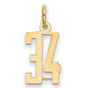 Small Elongated Number 34 Charm Pendant in Real 14k Yellow Gold