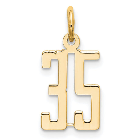 14k Yellow Gold Number 35 Pendant, Bold Block Style Charm for Men or Women