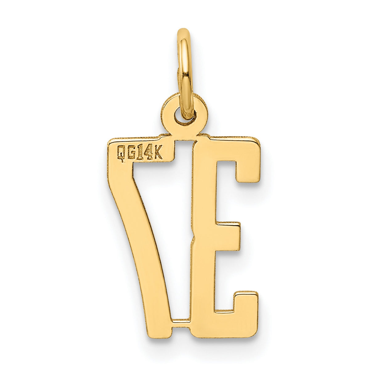 Small Elongated Number 37 Charm Pendant in Real 14k Yellow Gold