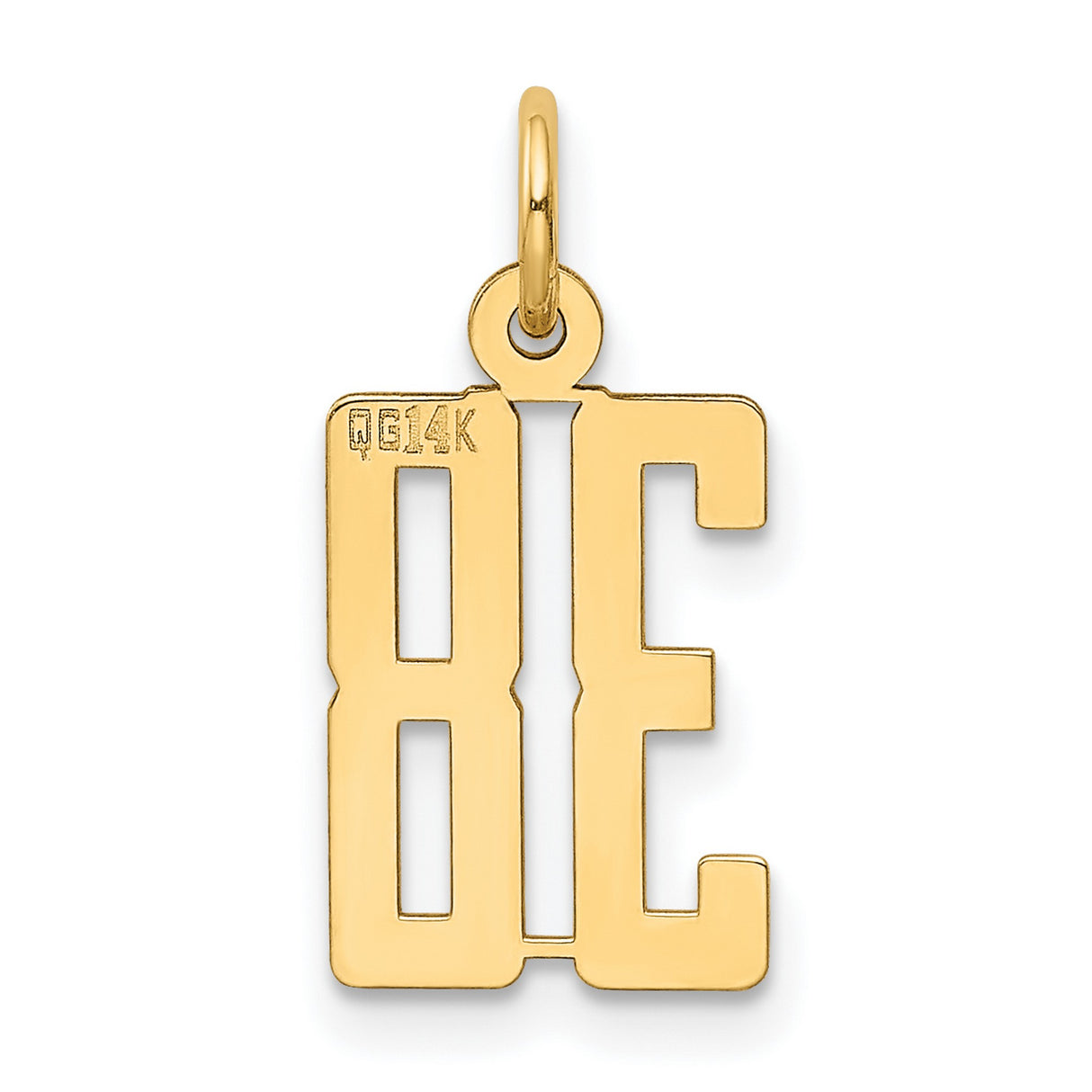 14k Yellow Gold Number 38 Pendant Charm, Bold Polished Sports Design, Unisex Jewelry