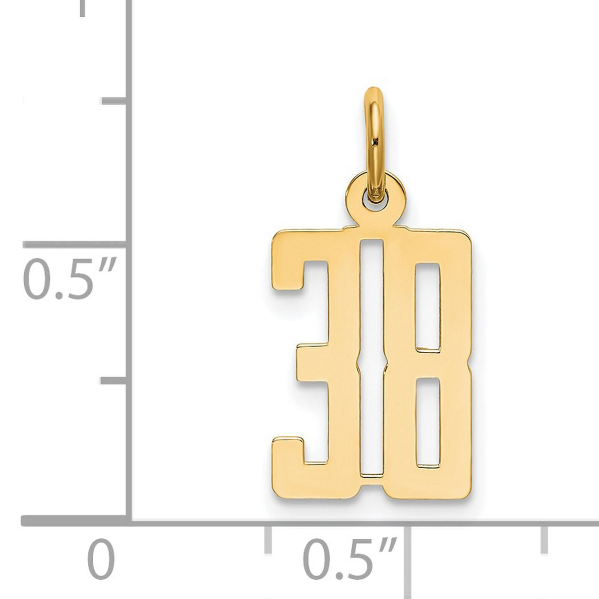 14k Yellow Gold Number 38 Pendant Charm, Bold Polished Sports Design, Unisex Jewelry
