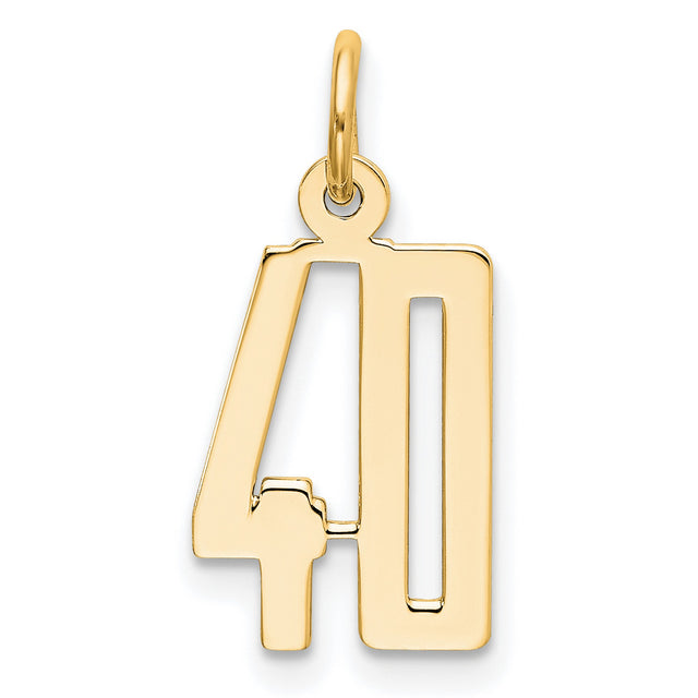 Small Elongated Number 40 Charm Pendant in Real 14k Yellow Gold