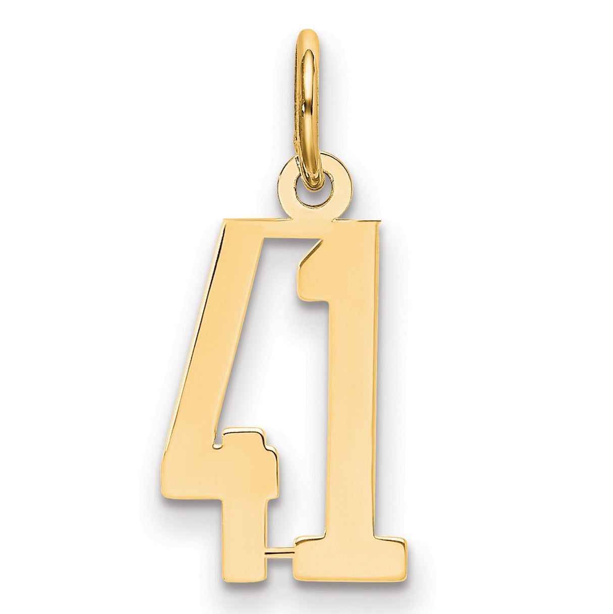 14k Yellow Gold Number 41 Pendant Charm, Cutout Design with Polished Finish, Unisex Sports Theme