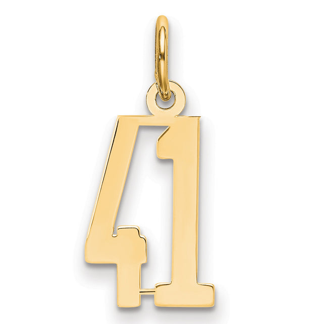 14k Yellow Gold Number 41 Pendant Charm, Cutout Design with Polished Finish, Unisex Sports Theme