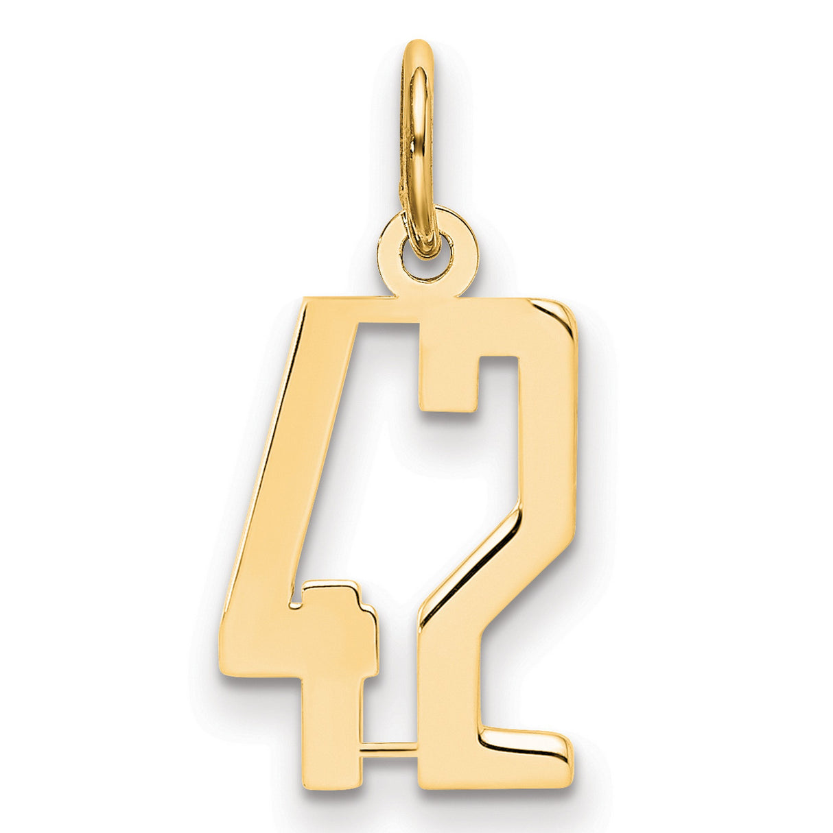 14k Yellow Gold Number 42 Pendant Charm with Modern Cutout Design