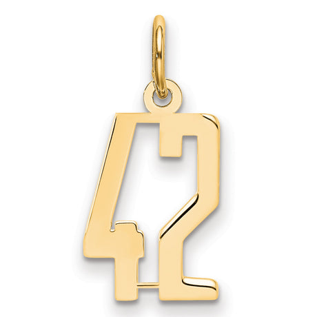14k Yellow Gold Number 42 Pendant Charm with Modern Cutout Design