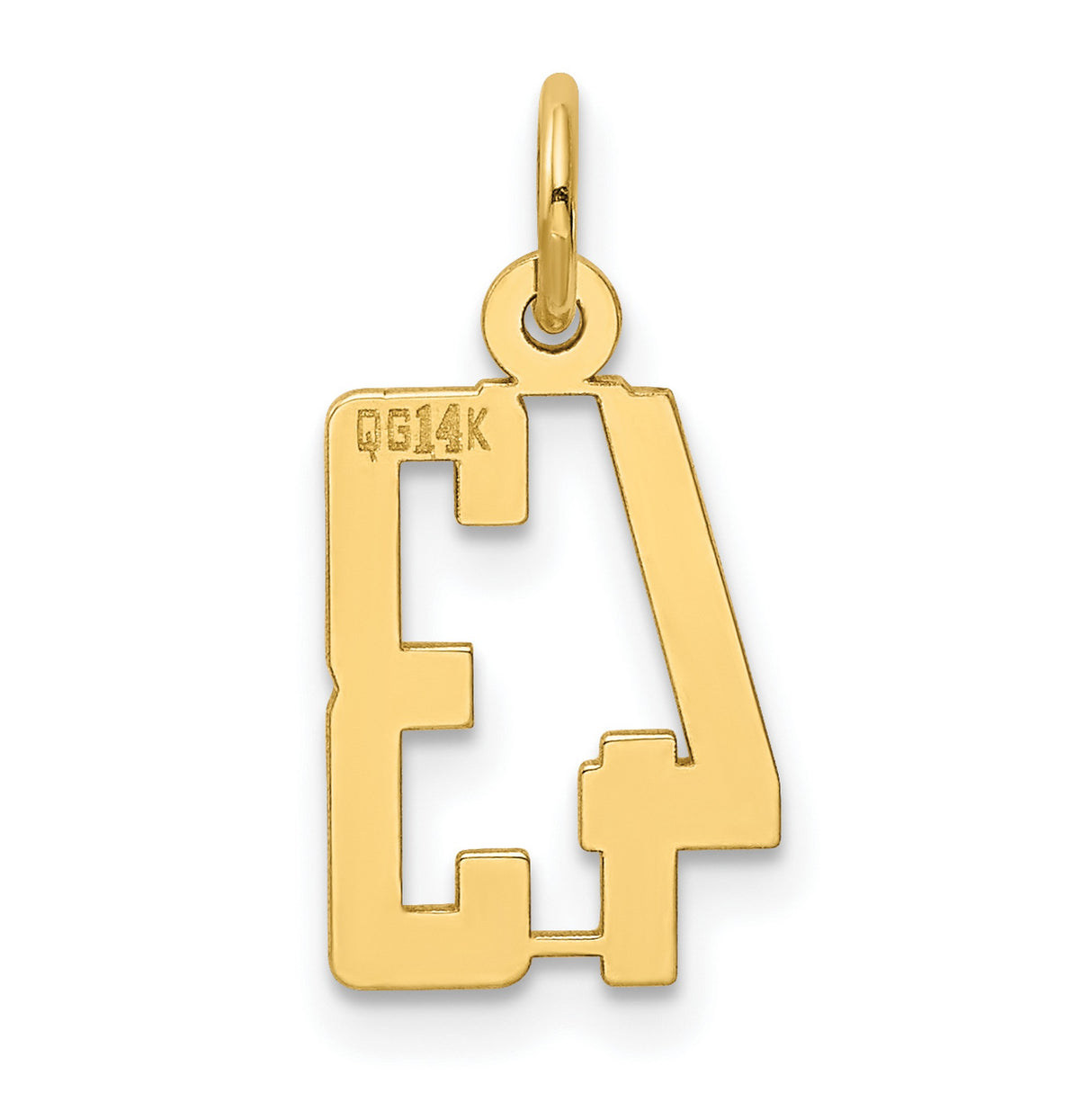 14k Yellow Gold Number 43 Pendant, Bold Cut-Out Block Design Sports Charm
