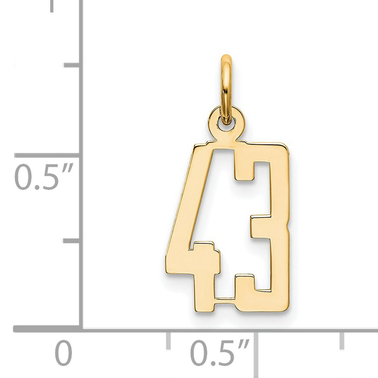 14k Yellow Gold Number 43 Pendant, Bold Cut-Out Block Design Sports Charm