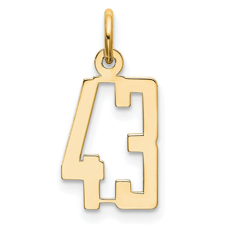 14k Yellow Gold Number 43 Pendant, Bold Cut-Out Block Design Sports Charm