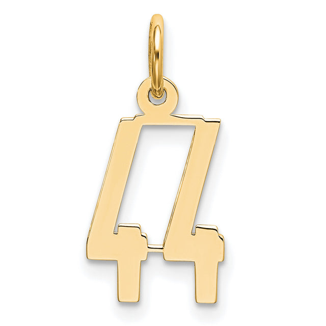 Small Elongated Number 44 Charm Pendant in Real 14k Yellow Gold