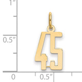 Small Elongated Number 45 Charm Pendant in Real 14k Yellow Gold
