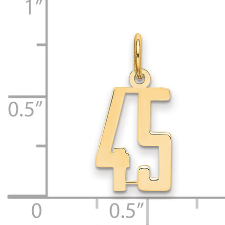 Small Elongated Number 45 Charm Pendant in Real 14k Yellow Gold
